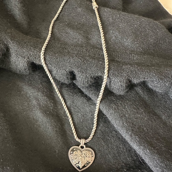 Brighton Silver Heart Necklace - Black and Silver w/Crystals -Reversible- 16-18" - Picture 5 of 6